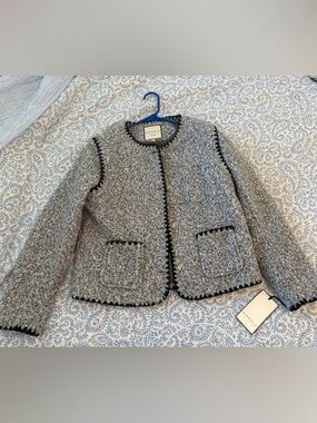 bagatelle Gray Bouclé Jacket with Black Trim